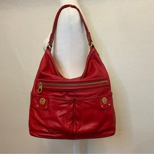 Marc Jacobs Totally Turnlock Feridah Hobo Tote Shoulder Bag Red Leather Purse